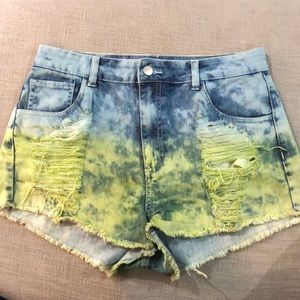 Ombré Acid Wash Distressed High-rise Shorts